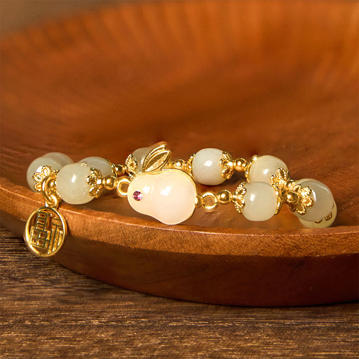 Buddha Stones Natural Hetian Jade Fu Character Fu Brand Rabbit Abundance Bracelet - image 3