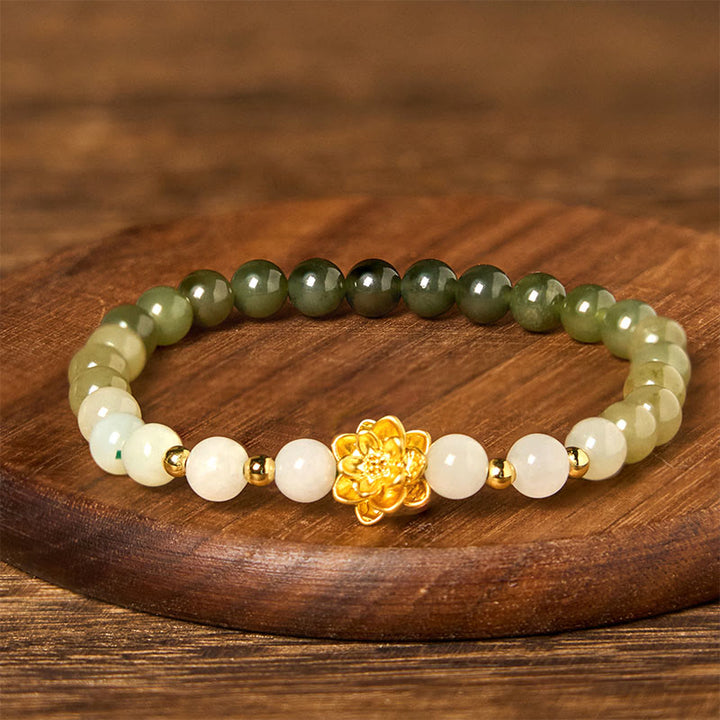 Buddha Stones Natural Hetian Jade Gradient Lotus Abundance Bracelet - image 2