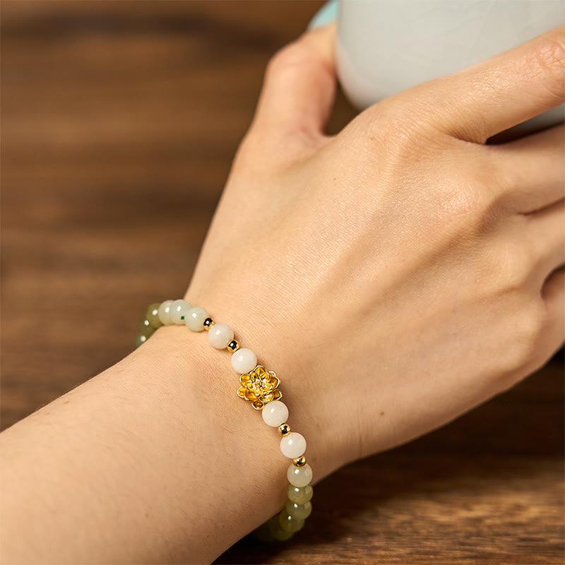 Buddha Stones Natural Hetian Jade Gradient Lotus Abundance Bracelet - image 5