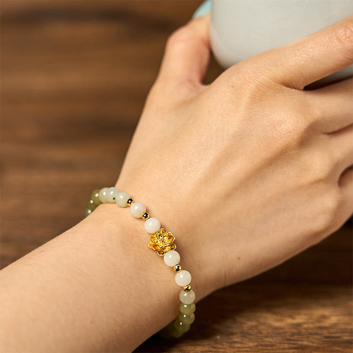 Buddha Stones Natural Hetian Jade Gradient Lotus Abundance Bracelet - image 5