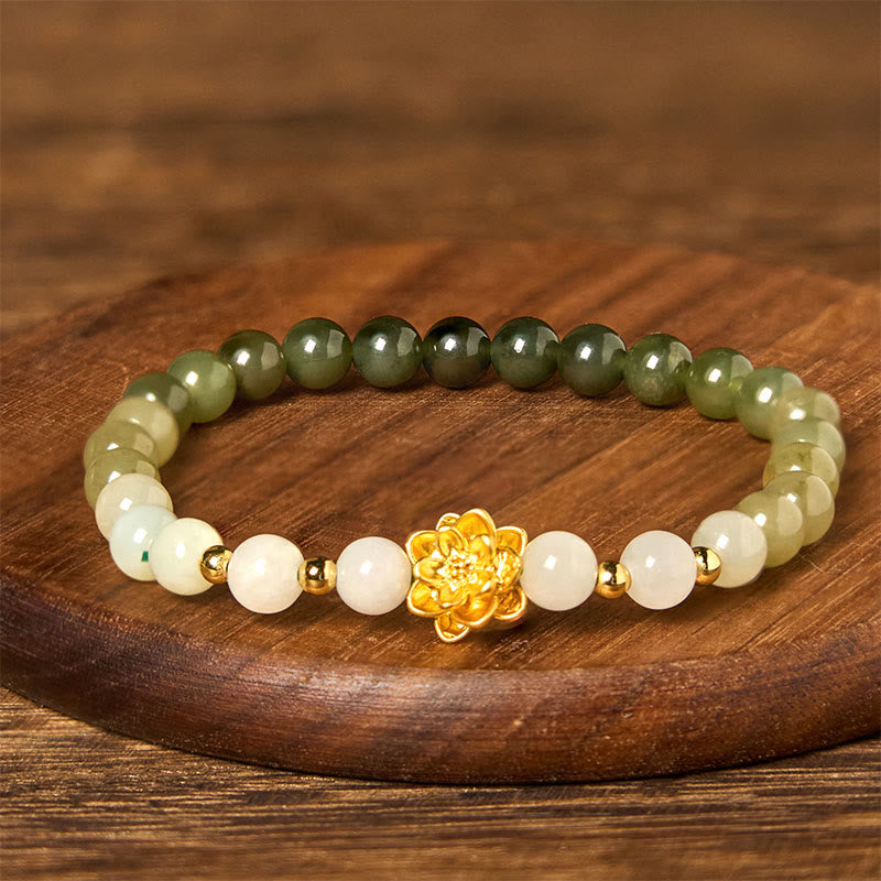 Buddha Stones Natural Hetian Jade Gradient Lotus Abundance Bracelet - image 1