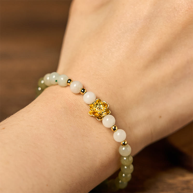 Buddha Stones Natural Hetian Jade Gradient Lotus Abundance Bracelet - image 6