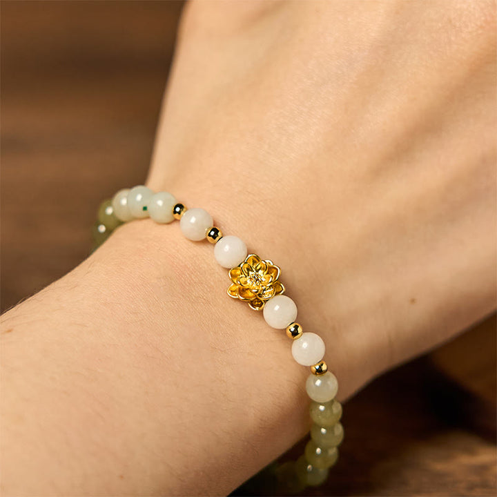 Buddha Stones Natural Hetian Jade Gradient Lotus Abundance Bracelet - image 6