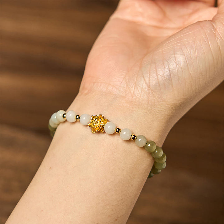 Buddha Stones Natural Hetian Jade Gradient Lotus Abundance Bracelet - image 4