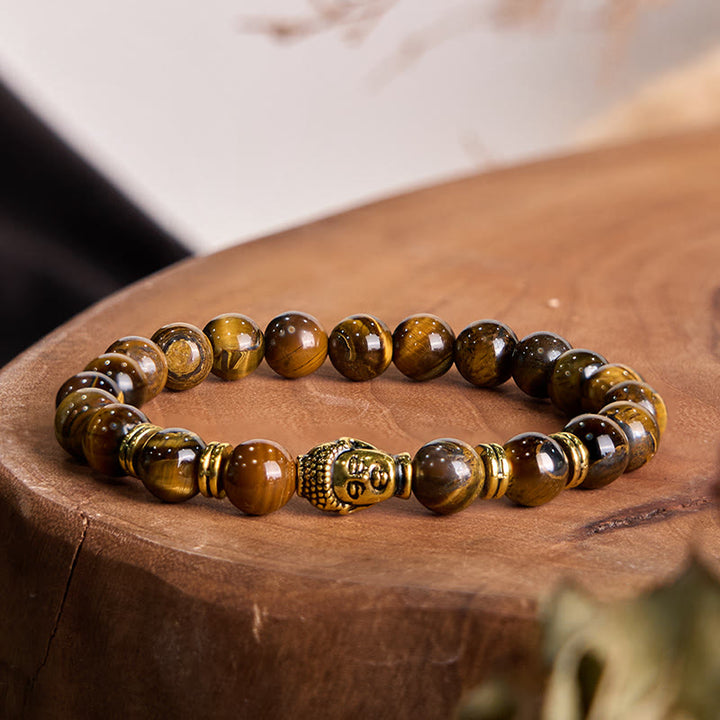 Buddha Stones Blue Green Red Tiger Eye Buddha Head Balance Bracelet - Tiger Eye(Wrist Circumference: 15-17cm) - image 47