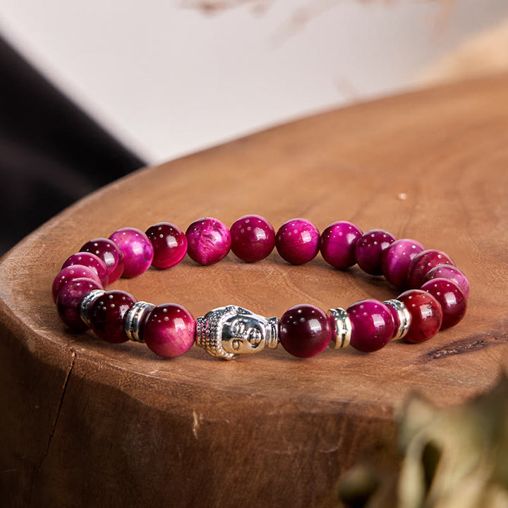 Buddha Stones Blue Green Red Tiger Eye Buddha Head Balance Bracelet - Pink Tiger Eye(Wrist Circumference: 15-17cm) - image 28