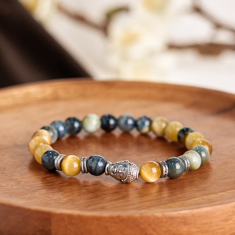 Buddha Stones Blue Green Red Tiger Eye Buddha Head Balance Bracelet - image 22