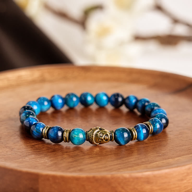 Buddha Stones Blue Green Red Tiger Eye Buddha Head Balance Bracelet - image 1