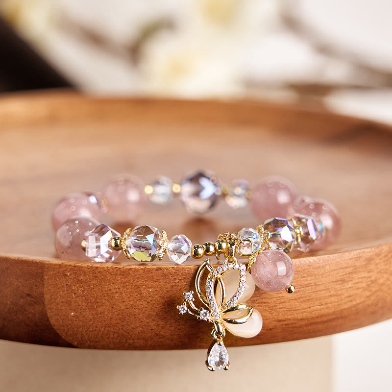Buddha Stones Natural Strawberry Quartz Butterfly Healing Bracelet - image 5