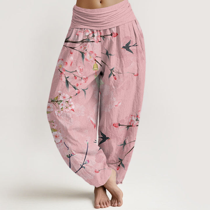 Buddha Stones Peach Blossoms Flying Geese Pattern Women's Elastic Waist Harem Pants - Pink - US22，UK/AU26，EU54 (6XL) - image 4