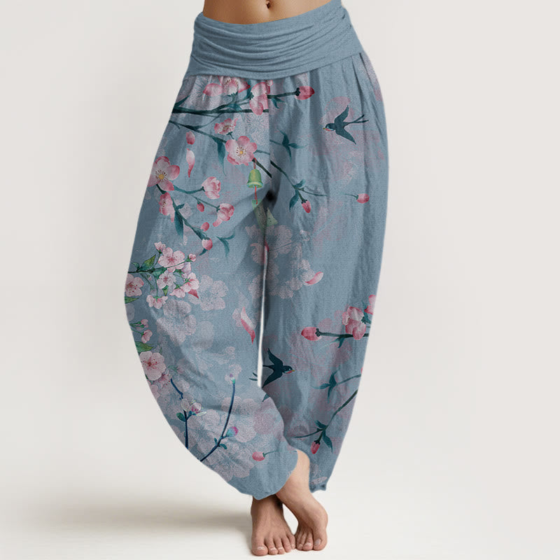 Buddha Stones Peach Blossoms Flying Geese Pattern Women's Elastic Waist Harem Pants - CornflowerBlue - US22，UK/AU26，EU54 (6XL) - image 7