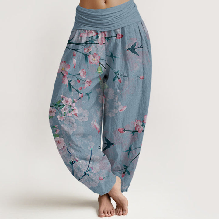Buddha Stones Peach Blossoms Flying Geese Pattern Women's Elastic Waist Harem Pants - CornflowerBlue - US22，UK/AU26，EU54 (6XL) - image 7