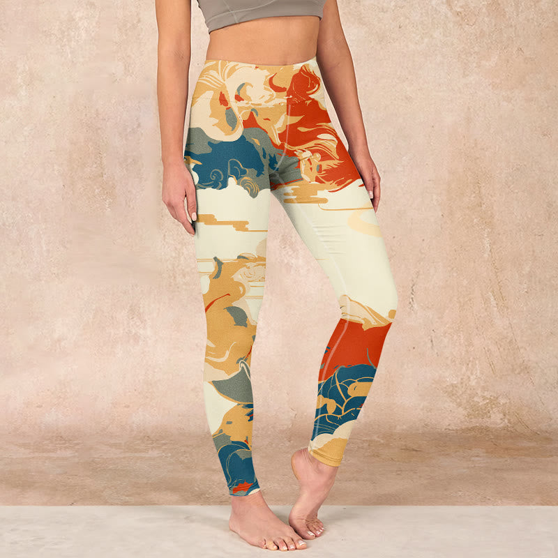 Buddha Stones Colorful Clouds Print Fitness Leggings Women's Yoga Pants - Moccasin - US18，UK/AU22，EU50 (4XL) - image 0