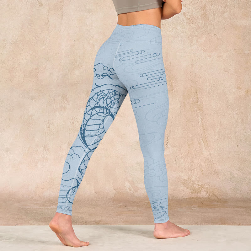 Buddha Stones Blue Soaring Dragon Swirling Clouds Print Gym Leggings Women's Yoga Pants - image 4