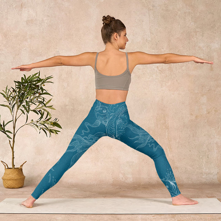 Buddha Stones Blue Koi Fish Flowing Waves Print Gym Leggings Women's Yoga Pants - image 10