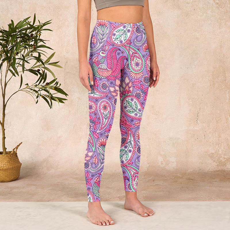 Buddha Stones Purple Pink Cashew Flower Sunflower Print Gym Fitness Leggings Women's Yoga Pants - image 3