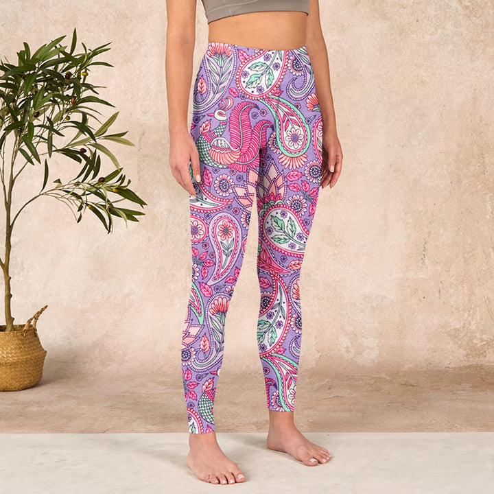Buddha Stones Purple Pink Cashew Flower Sunflower Print Gym Fitness Leggings Women's Yoga Pants - image 3
