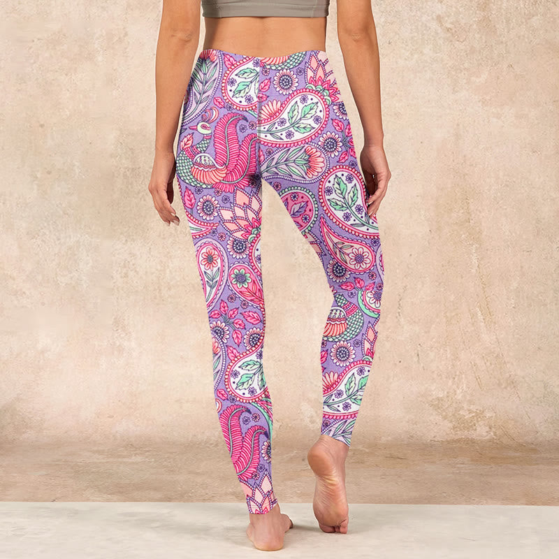 Buddha Stones Purple Pink Cashew Flower Sunflower Print Gym Fitness Leggings Women's Yoga Pants - image 14