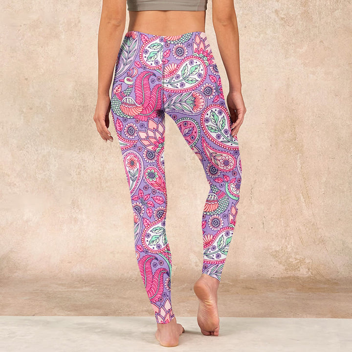 Buddha Stones Purple Pink Cashew Flower Sunflower Print Gym Fitness Leggings Women's Yoga Pants - image 14