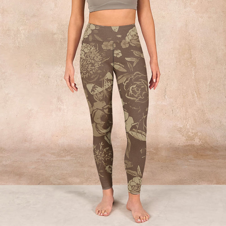 Buddha Stones Peony Flowers Leaves Blossom Print Gym Fitness Leggings Women's Yoga Pants - image 18