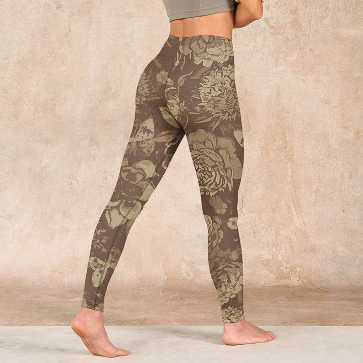 Buddha Stones Peony Flowers Leaves Blossom Print Gym Fitness Leggings Women's Yoga Pants - image 21