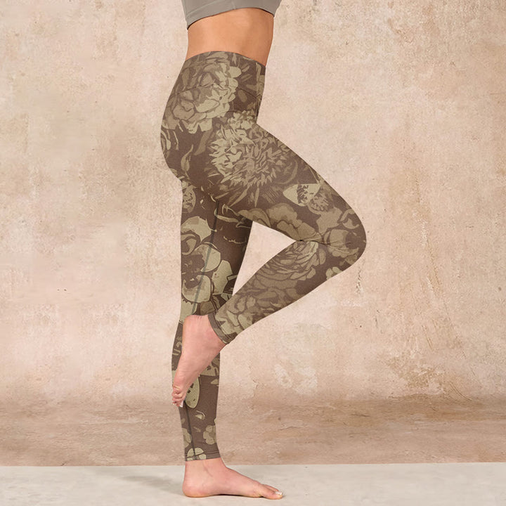 Buddha Stones Peony Flowers Leaves Blossom Print Gym Fitness Leggings Women's Yoga Pants - image 32