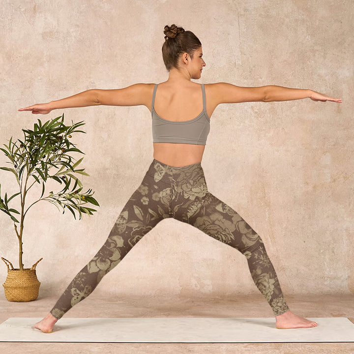 Buddha Stones Peony Flowers Leaves Blossom Print Gym Fitness Leggings Women's Yoga Pants - image 27