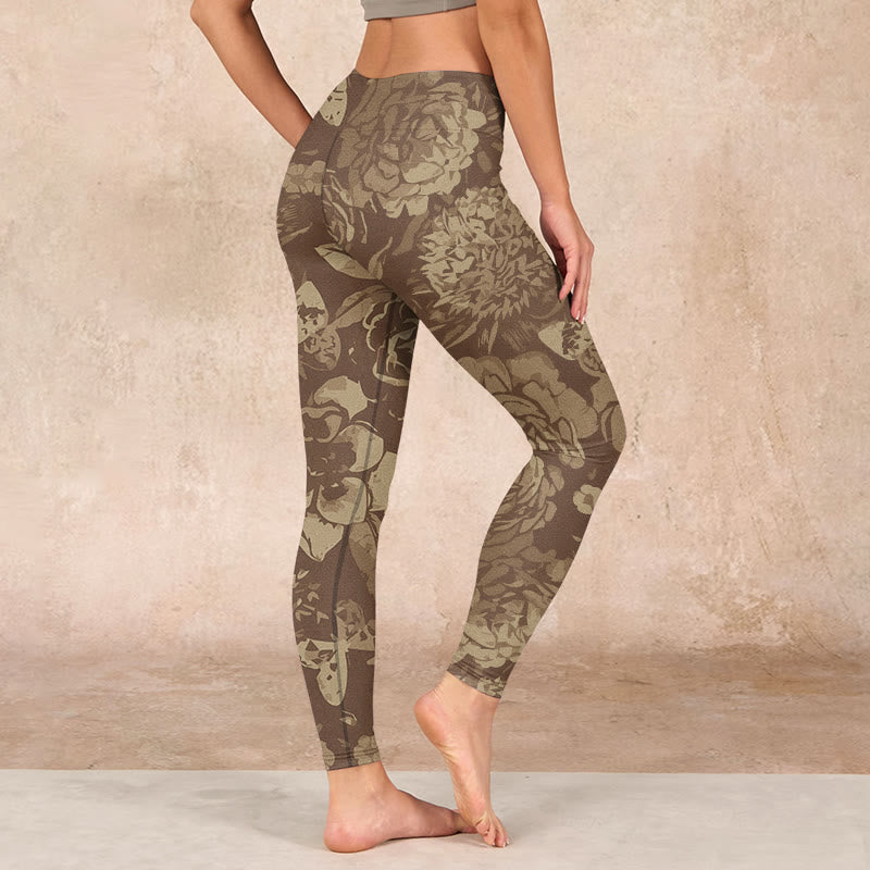 Buddha Stones Peony Flowers Leaves Blossom Print Gym Fitness Leggings Women's Yoga Pants - image 19
