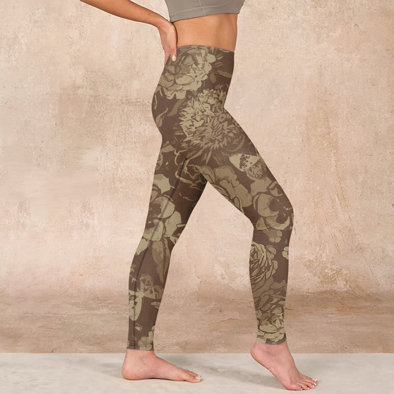 Buddha Stones Peony Flowers Leaves Blossom Print Gym Fitness Leggings Women's Yoga Pants - image 33