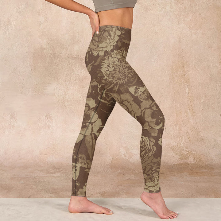 Buddha Stones Peony Flowers Leaves Blossom Print Gym Fitness Leggings Women's Yoga Pants - image 33