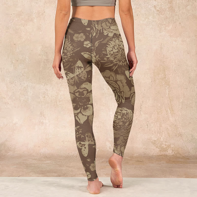 Buddha Stones Peony Flowers Leaves Blossom Print Gym Fitness Leggings Women's Yoga Pants - image 31