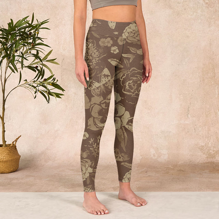 Buddha Stones Peony Flowers Leaves Blossom Print Gym Fitness Leggings Women's Yoga Pants - image 20