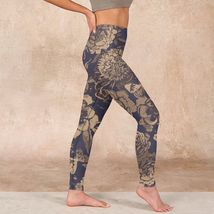 Buddha Stones Peony Flowers Leaves Blossom Print Gym Fitness Leggings Women's Yoga Pants - image 16