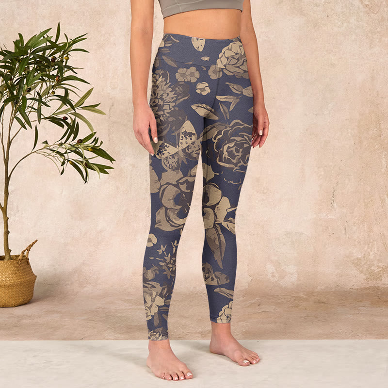 Buddha Stones Peony Flowers Leaves Blossom Print Gym Fitness Leggings Women's Yoga Pants - image 3