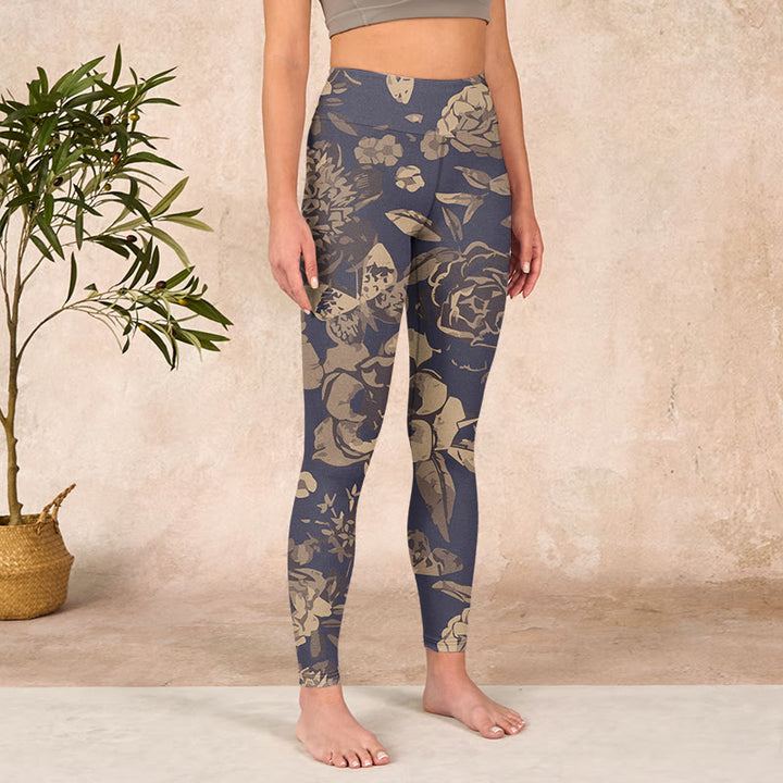 Buddha Stones Peony Flowers Leaves Blossom Print Gym Fitness Leggings Women's Yoga Pants - image 3