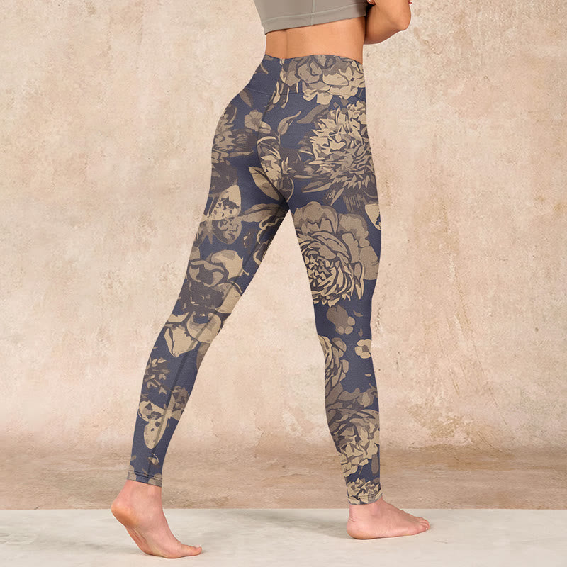 Buddha Stones Peony Flowers Leaves Blossom Print Gym Fitness Leggings Women's Yoga Pants - image 4