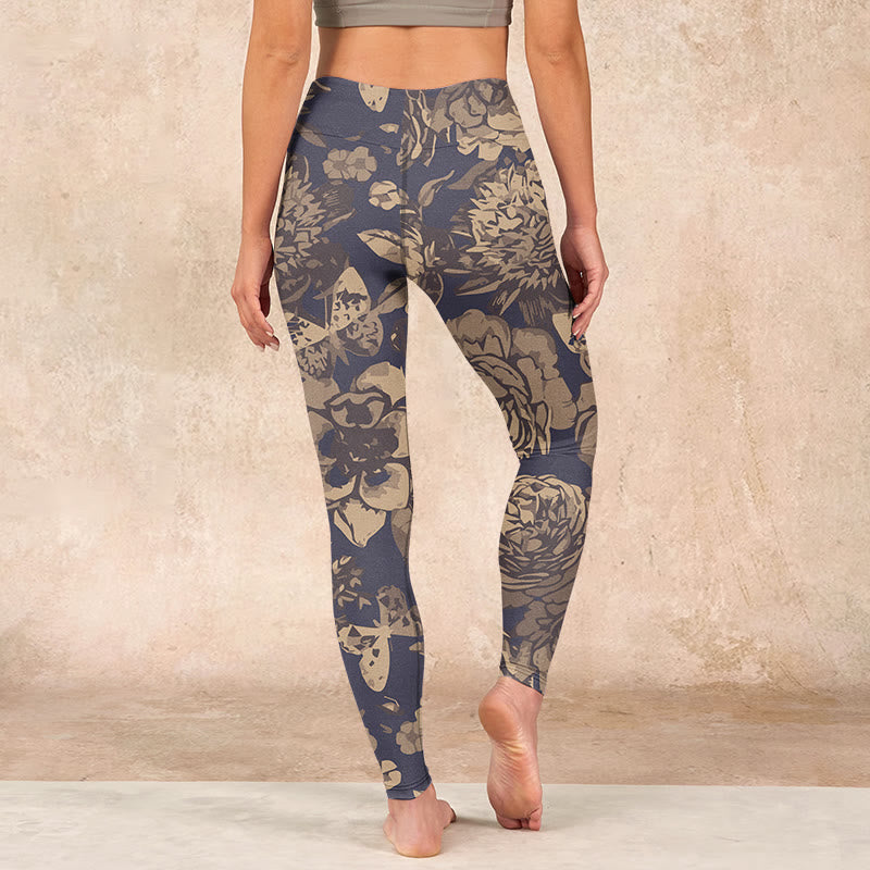 Buddha Stones Peony Flowers Leaves Blossom Print Gym Fitness Leggings Women's Yoga Pants - image 14