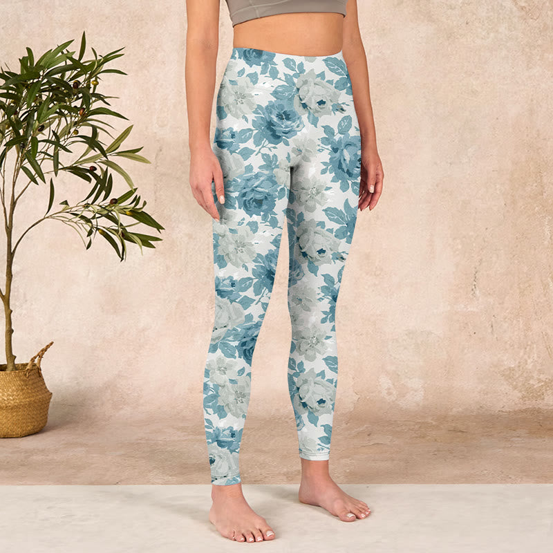 Buddha Stones Green White Flower Gym Leggings Women's Yoga Pants - image 3