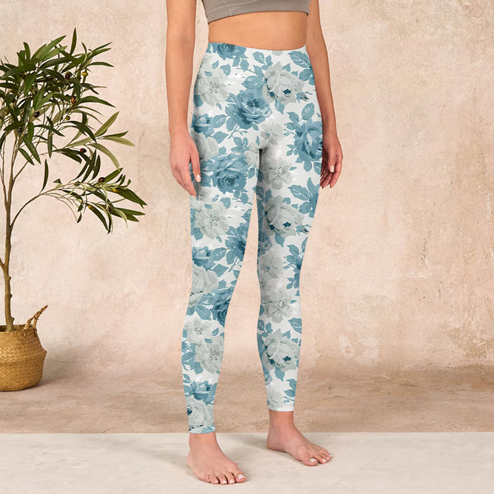 Buddha Stones Green White Flower Gym Leggings Women's Yoga Pants - image 3