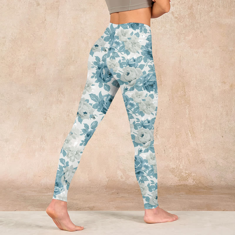 Buddha Stones Green White Flower Gym Leggings Women's Yoga Pants - image 4