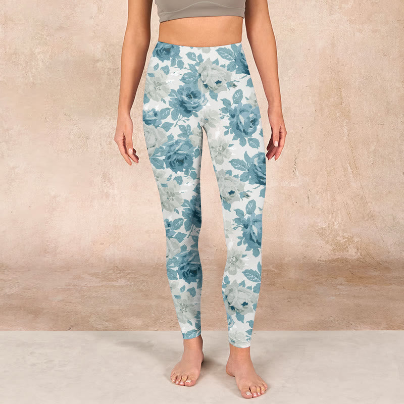 Buddha Stones Green White Flower Gym Leggings Women's Yoga Pants - image 1