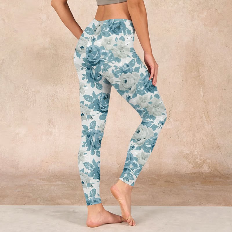 Buddha Stones Green White Flower Gym Leggings Women's Yoga Pants - image 2