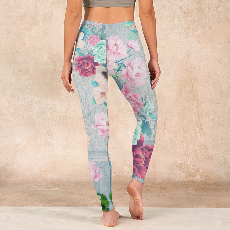 Buddha Stones Colorful Peony Flowers Print Gym Fitness Leggings Women's Yoga Pants - image 14