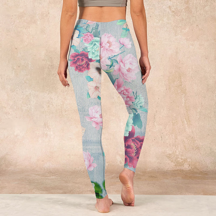 Buddha Stones Colorful Peony Flowers Print Gym Fitness Leggings Women's Yoga Pants - image 14