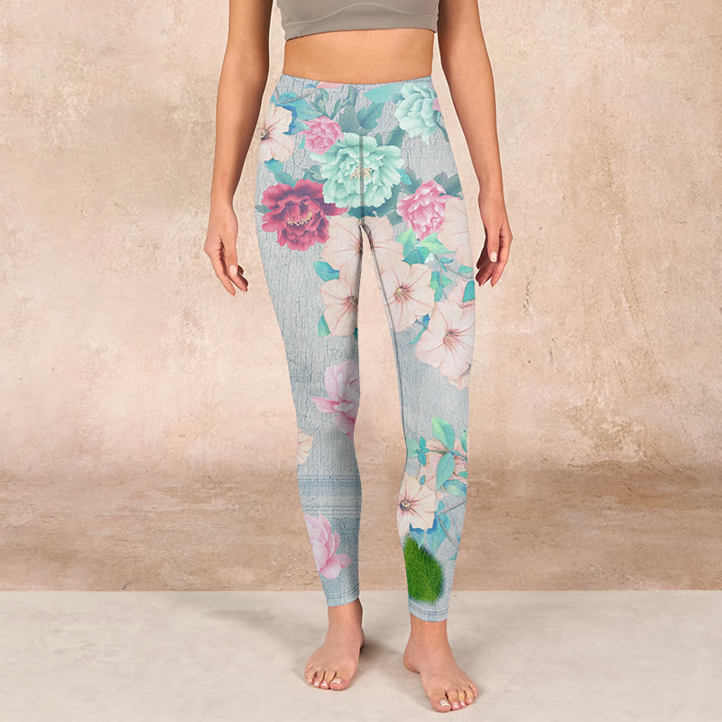 Buddha Stones Colorful Peony Flowers Print Gym Fitness Leggings Women's Yoga Pants - image 1