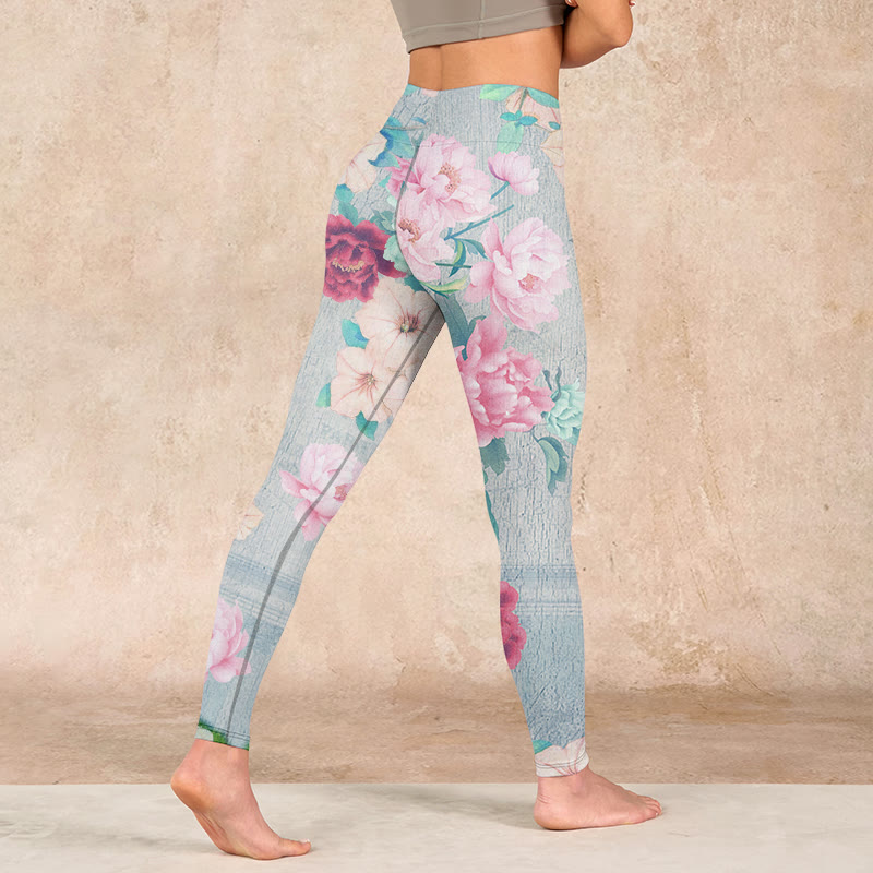 Buddha Stones Colorful Peony Flowers Print Gym Fitness Leggings Women's Yoga Pants - image 4
