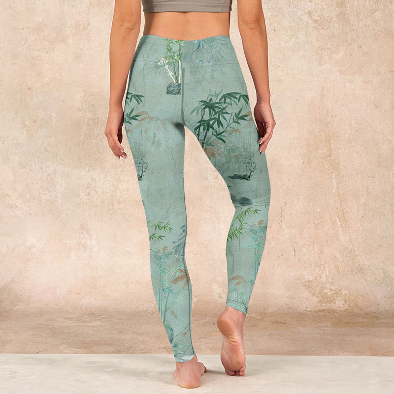 Buddha Stones Green Bamboo Rocks Print Sports Fitness Leggings Women's Yoga Pants - image 14