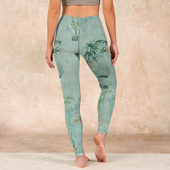 Buddha Stones Green Bamboo Rocks Print Sports Fitness Leggings Women's Yoga Pants - image 14
