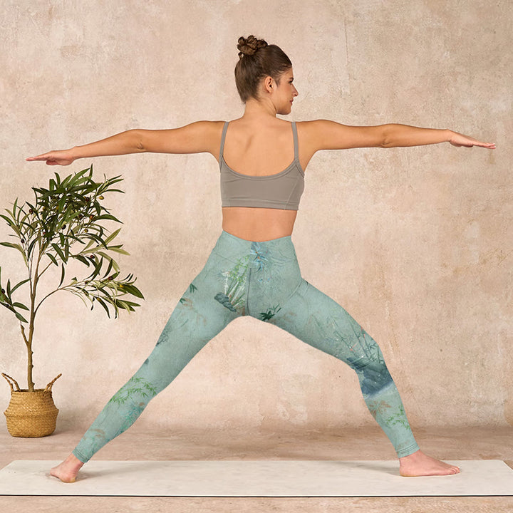 Buddha Stones Green Bamboo Rocks Print Sports Fitness Leggings Women's Yoga Pants - image 10