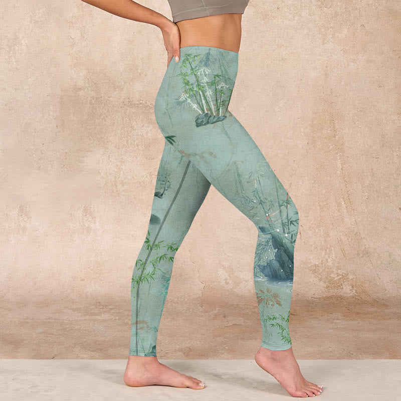 Buddha Stones Green Bamboo Rocks Print Sports Fitness Leggings Women's Yoga Pants - image 16